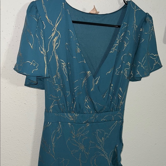 Elegant Teal Floral Dress - Picture 4 of 5